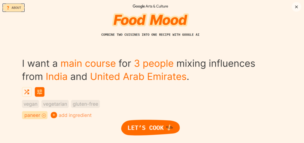 Google Food Mood AI Recipe Mixing Generator